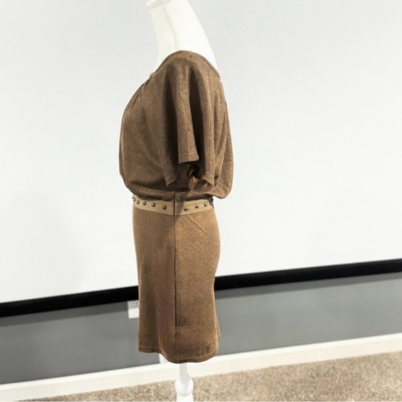 Affliction Bronze Animal Print Mini Dress Edgy Studded Waist Stretch Sz 4 NWT - Picture 7 of 12